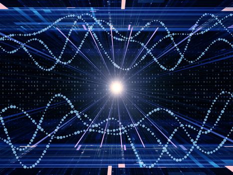 Interplay of fractal grids, lights  and technological elements on the subject of science, computing and modern technologies