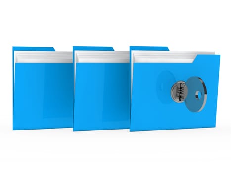 blue data folder with paper key close
