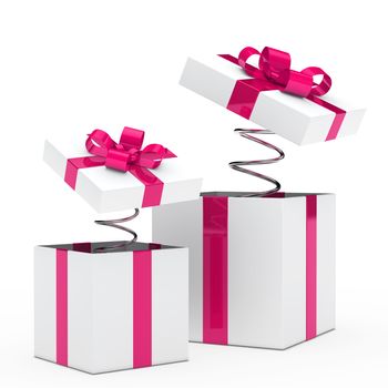 christmas pink white gift box with ribbon