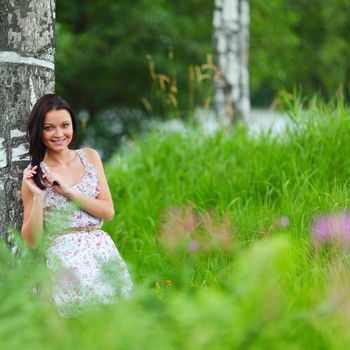 woman on flower field
