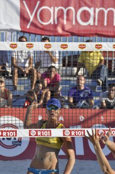 NAPLES - JULY 07: italian professional players have a competition at Italian beach volley female tournament on July 07, 2012 in Naples Italy