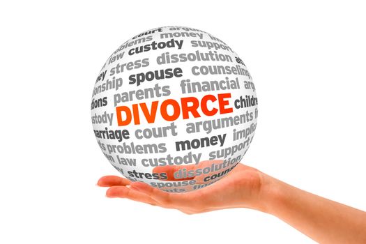 Hand holding a Divorce Word Sphere on white background. 