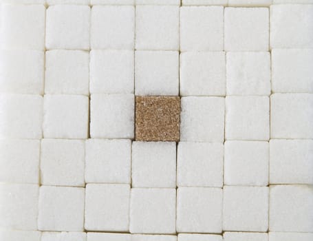 closely pack white sugar square with one brown square in the middle