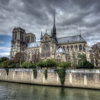 dark scene of Notre Dame cathedral, Paris