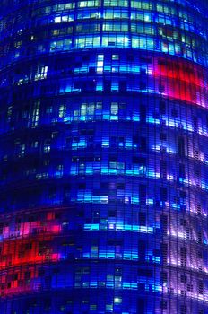 Agbar Tower details, night scene, Barcelona, Spain