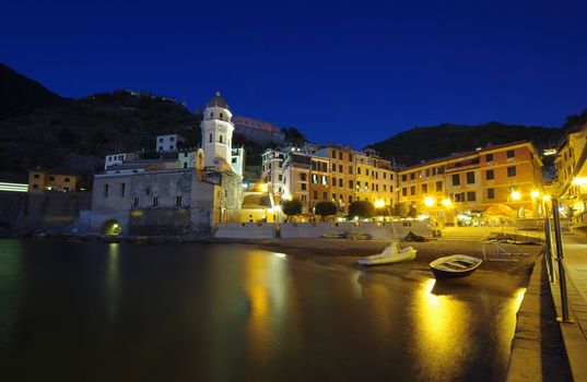 night view of Vernazza fishing village, Cinque Terre, Italy 