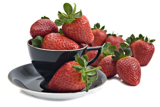 Healthy fresh organic strawberries against white background