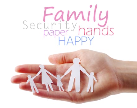 Paper family in hands isolated on white background