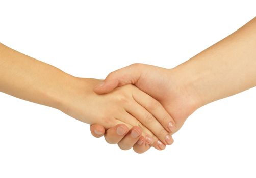 Shaking hands of two people, man and woman.