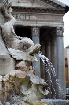 Sculptural detail of the baroque fountain in the Piazza della Rotonda  Rome, Italy