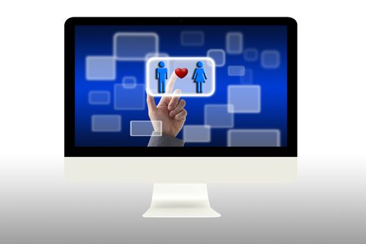 hand touch on Love Button in Virtual LED Computer touch screen