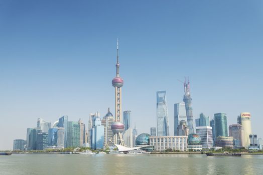 view of pudong skyline in shanghai china