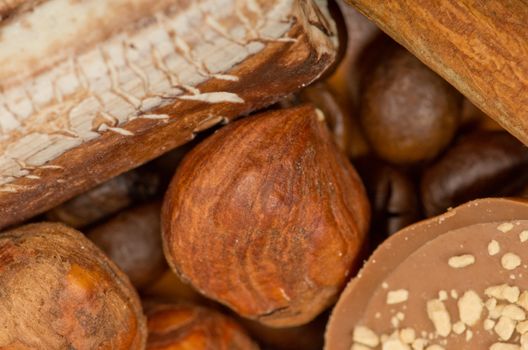 coffee beans, cinnamon and nuts