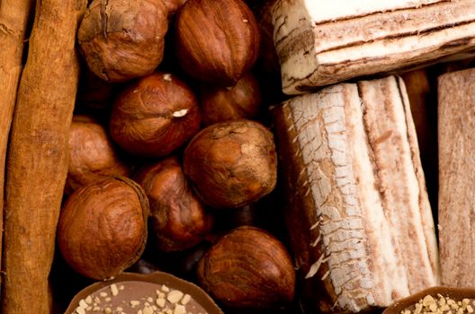 coffee beans, cinnamon and nuts 