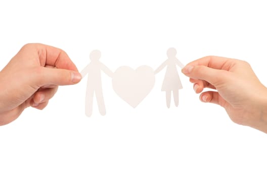 paper family in hands isolated on a white background