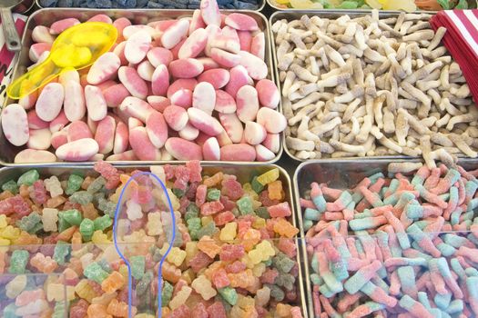 Various colour jelly candy in a market