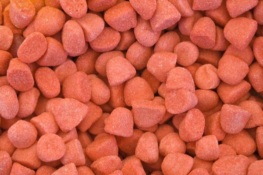 Gummy strawberries coated with sugar, close up