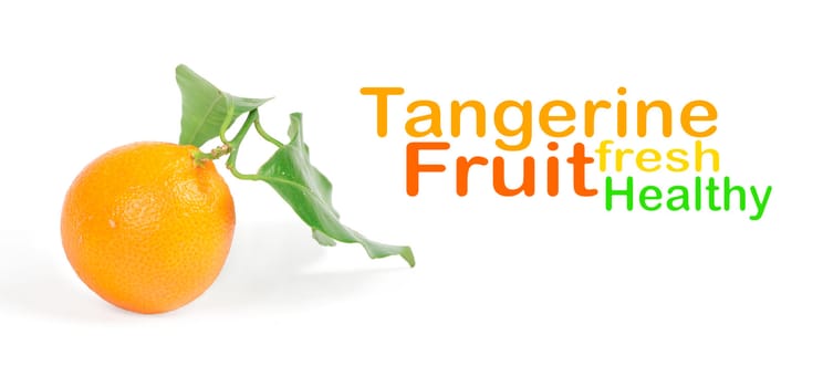 Tangerine with green leaves isolated on white