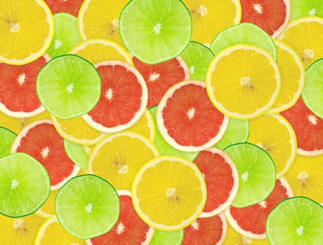 Abstract background of citrus slices. Closeup. Studio photography.