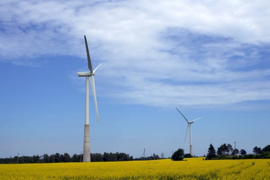 The wind generator on a background of the nature and the sky