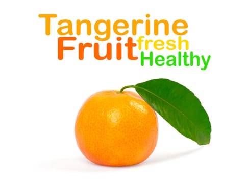 Tangerine with green leaves isolated on white
