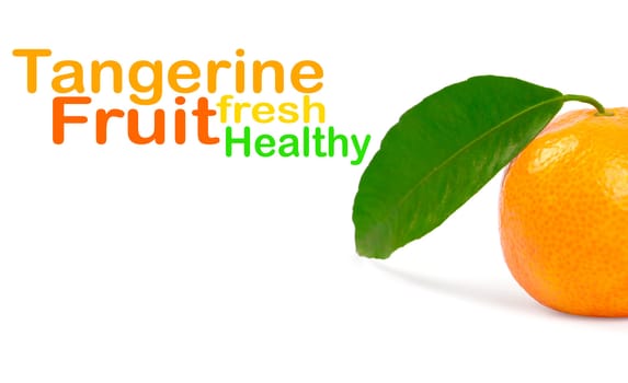 Tangerine with green leaves isolated on white