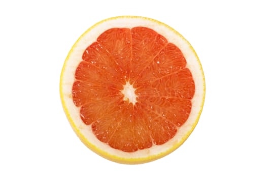 Ripe sliced of red grapefruit isolated on white background