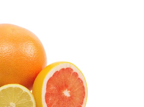 Image of a fresh whole lime, lemon and orange isolated on white