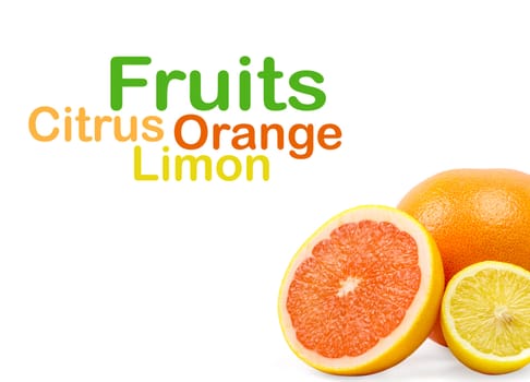 image of a fresh whole lime,lemon and orange isolated on white