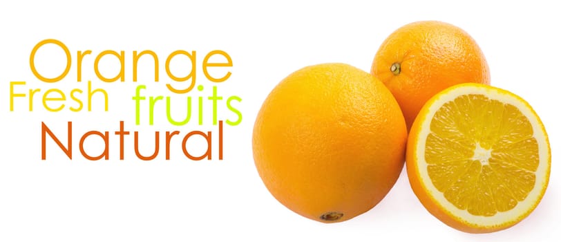 Two and half oranges isolated on white background