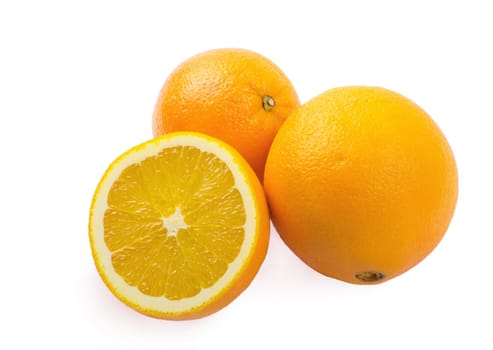 Two and half oranges isolated on white background
