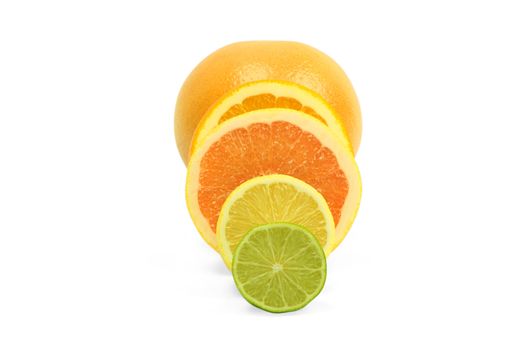 Vitamin C Overload, Stacks of sliced fruit isolated on white