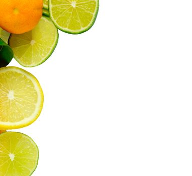 Vitamin C Overload, Stacks of sliced fruit isolated on white