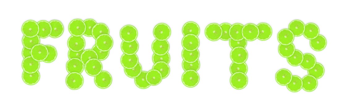 Fruit word made by slice of lemon isolated on black
