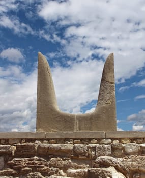 Sacred Minotaur horns stone symbol Knossos palace Crete Greece