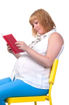 Pregnant Woman with Book, over white background
