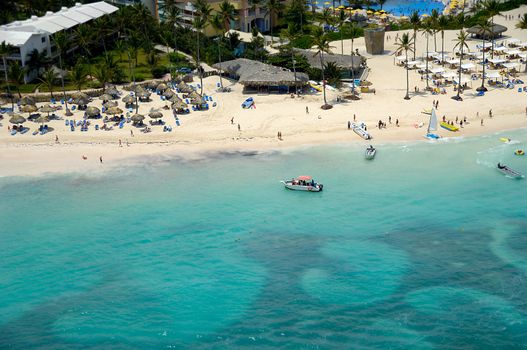 Boats and beach from above. Dominican Republic.