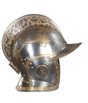 Iron helmet of the medieval knight. Very heavy headdress.