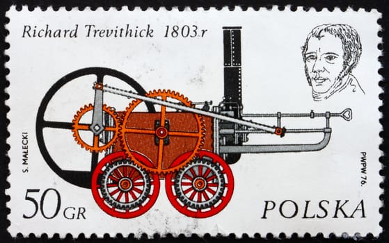 POLAND - CIRCA 1976: a stamp printed in the Poland shows Engine by Richard Trevithick, 1803, circa 1976