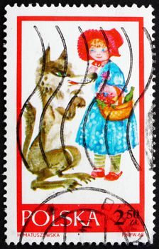 POLAND - CIRCA 1968: a stamp printed in the Poland shows Little Red Riding Hood, Fairy Tale, circa 1968