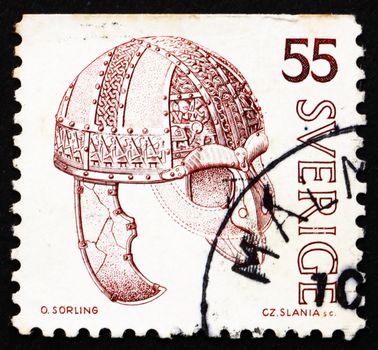SWEDEN - CIRCA 1975: a stamp printed in the Sweden shows Iron Helmet, Treasures from Vendel Period, circa 1975