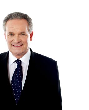 Cropped image of handsome senior businessman isolated over white