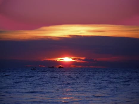 Red sunset on the Wong Amat beach, Pattaya, Thailand.