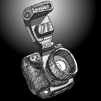 Digital SLR camera sketchs on black background