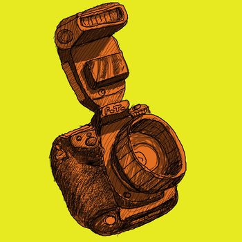 Digital SLR camera sketchs with color background