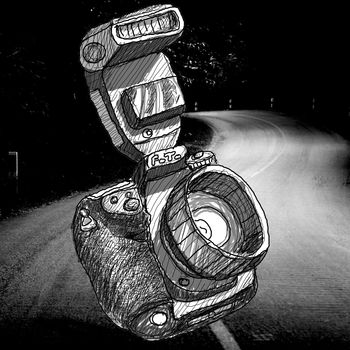 Digital SLR camera sketchs with road background