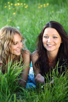 women fun on grass field