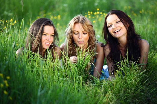 women fun on grass field