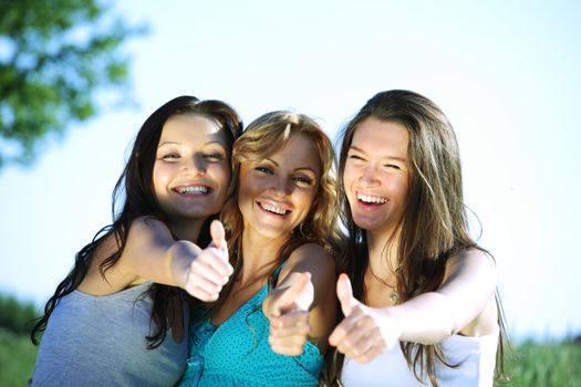 summer girlfriends in sun ligt happy and smile