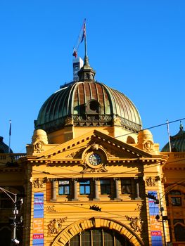 Melbourne, Australia - July 10, 2005: The Flinders Street Station is a train station in the city Melbourne, Australia.  This historically significant building has been operating for over a century and is one of Melbourne's most recognizable landmarks.